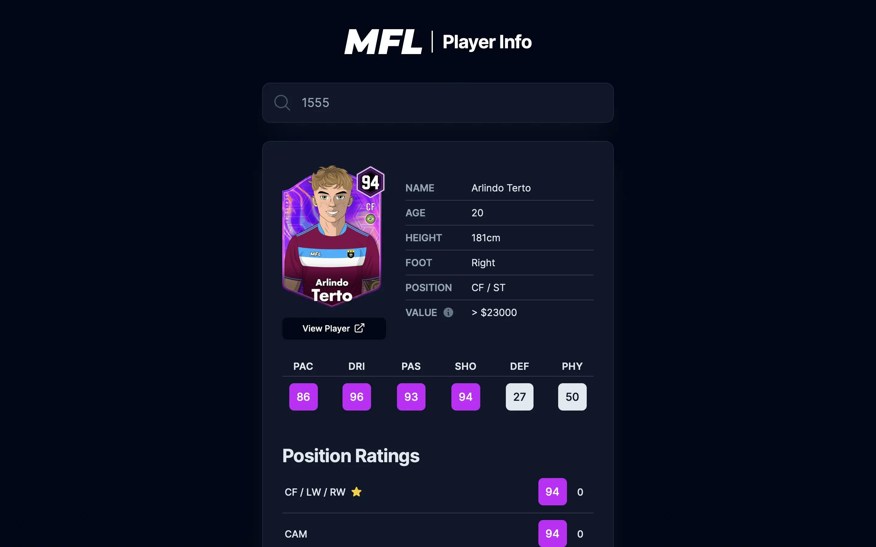 MFL Player Info